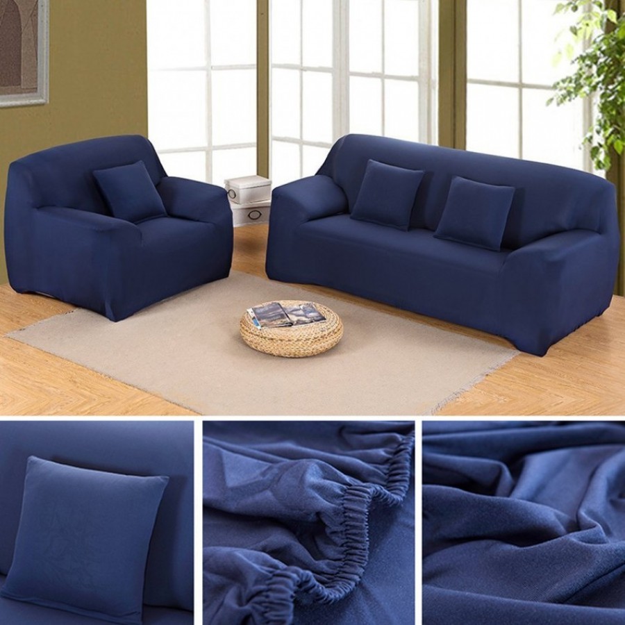 Navy Blue Jersey Fitted  Sofa Cover Set | Comfortable Couch Cover